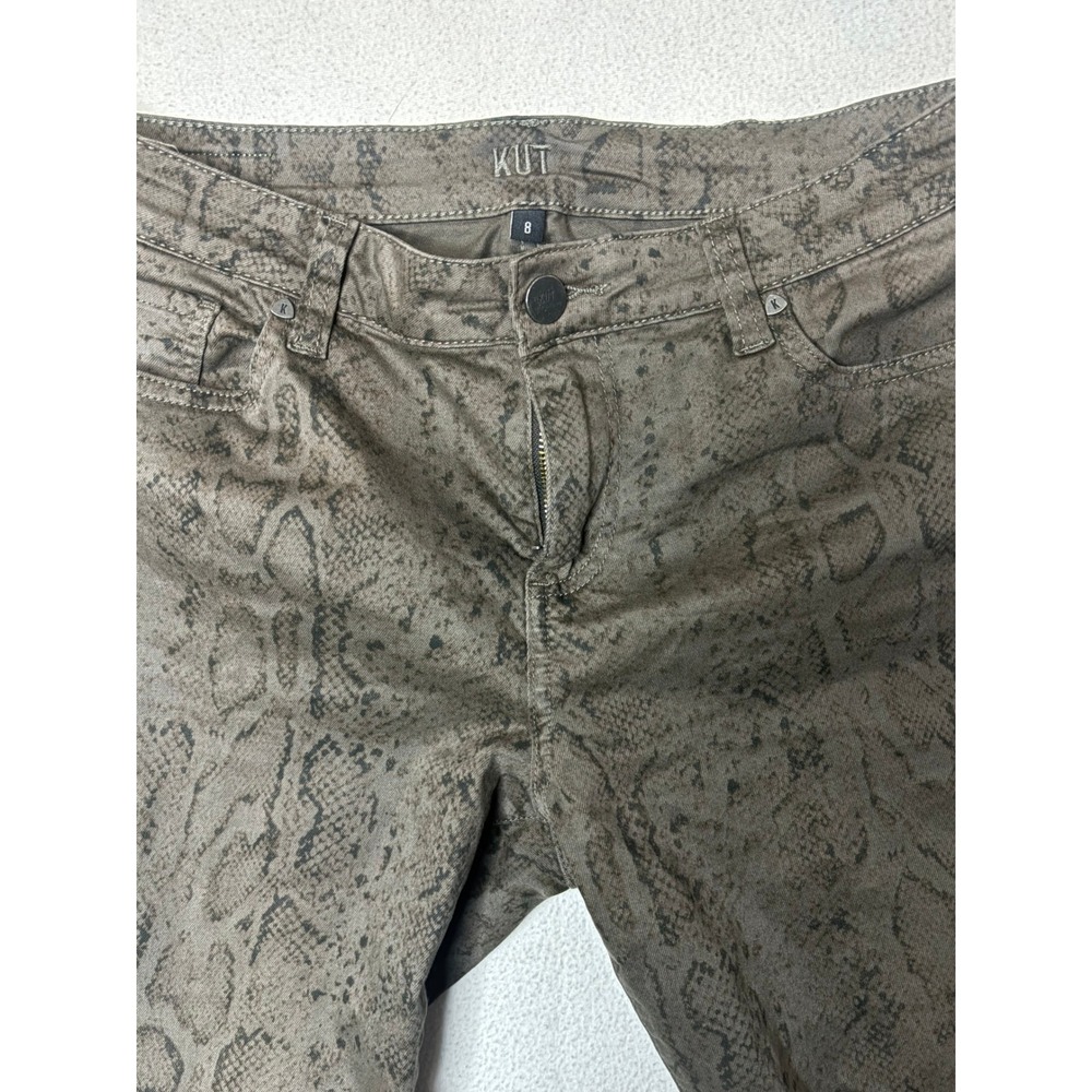 Kut from the Kloth Womens Brown Snakeskin Print Skinny Pants Raw Hem Size 8